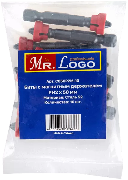 Бита с магнитным держателем PH2*50мм Сталь S2 (10шт.) PE Bag Mr. Log C050P2M-10 - интернет-магазин «Стронг Инструмент» город Уфа