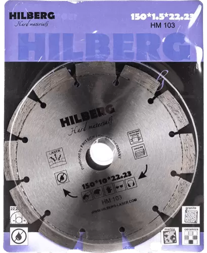 Алмазный диск по железобетону 150*22.23*10*2.3мм Hard Materials Laser Hilberg HM103 - интернет-магазин «Стронг Инструмент» город Уфа