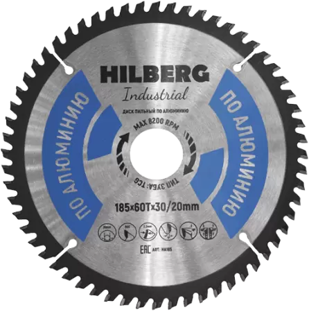 Пильный диск по алюминию 185*30/20*Т60 Industrial Hilberg HA185 - интернет-магазин «Стронг Инструмент» город Уфа