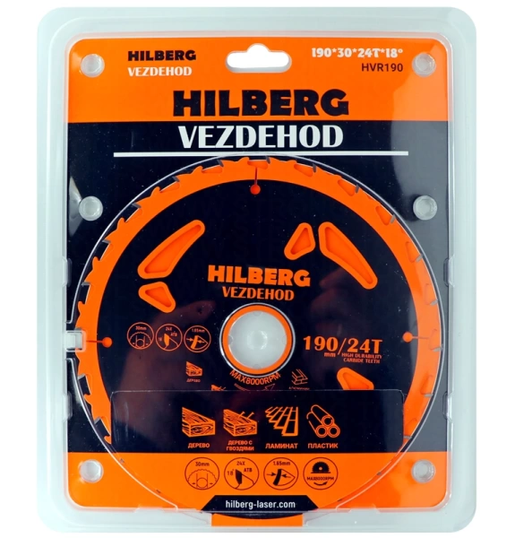 Универсальный пильный диск 190*30*24Т (reverse) Vezdehod Hilberg HVR190 - интернет-магазин «Стронг Инструмент» город Уфа