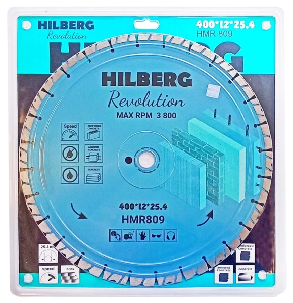 Диск алмазный отрезной 400*25.4*12*3.8мм по железобетону Hilberg Revolution HMR809 - интернет-магазин «Стронг Инструмент» город Уфа